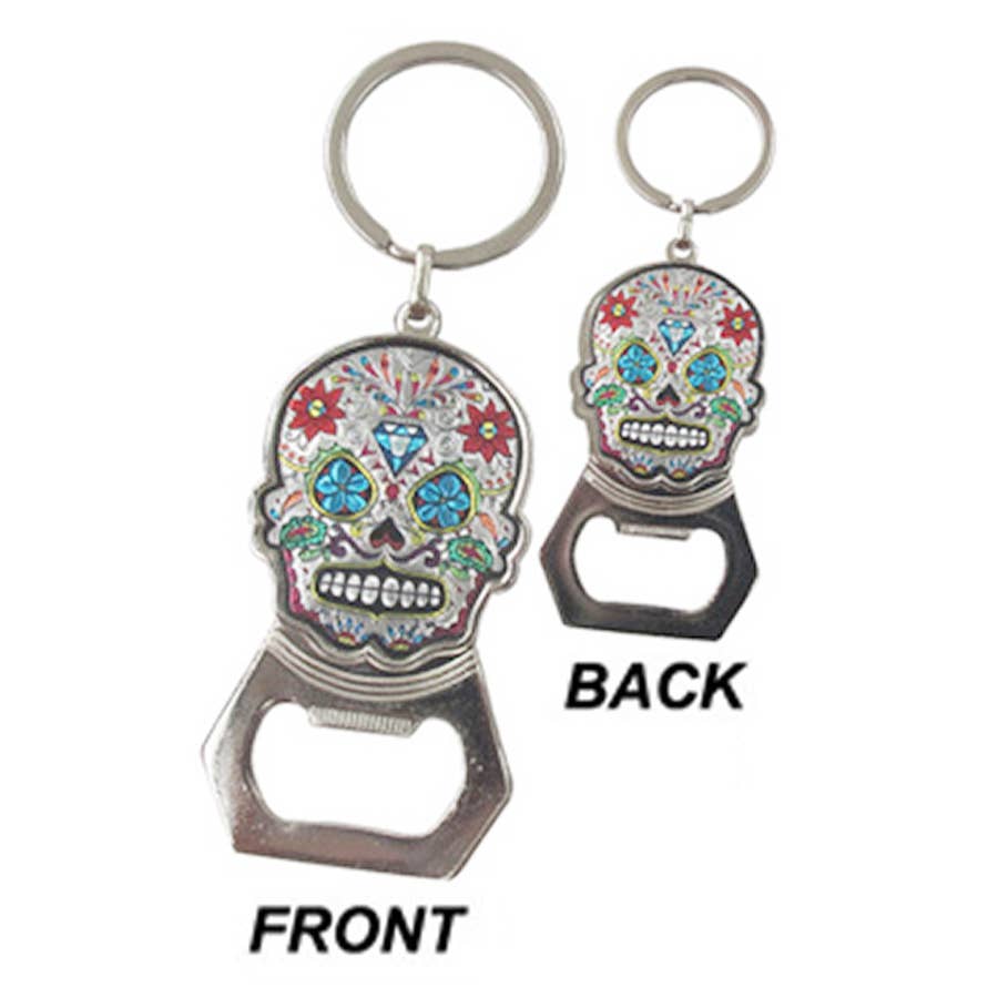 Sugar Skull Metal Bottle Opener Keychain